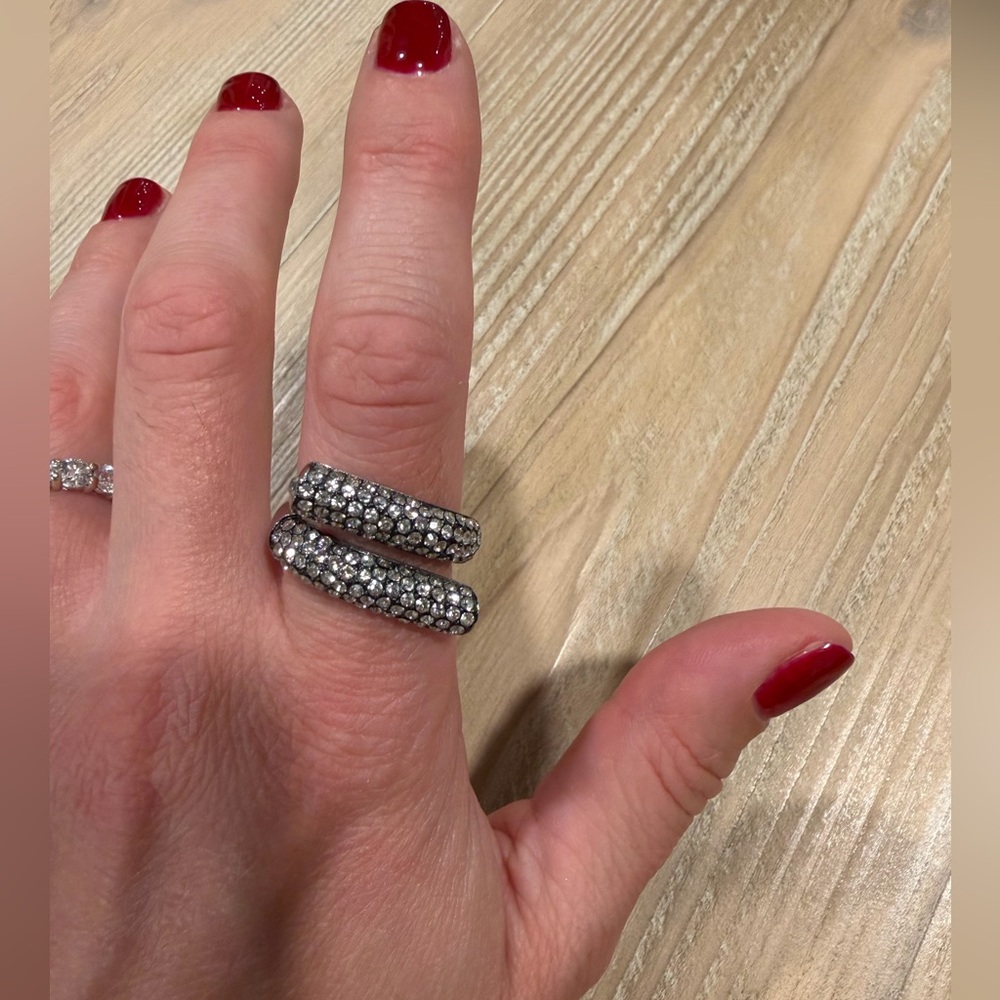 Demarson New York Pavé Crystal Wrap Ring 12K White Gold Plated Size 6.25
